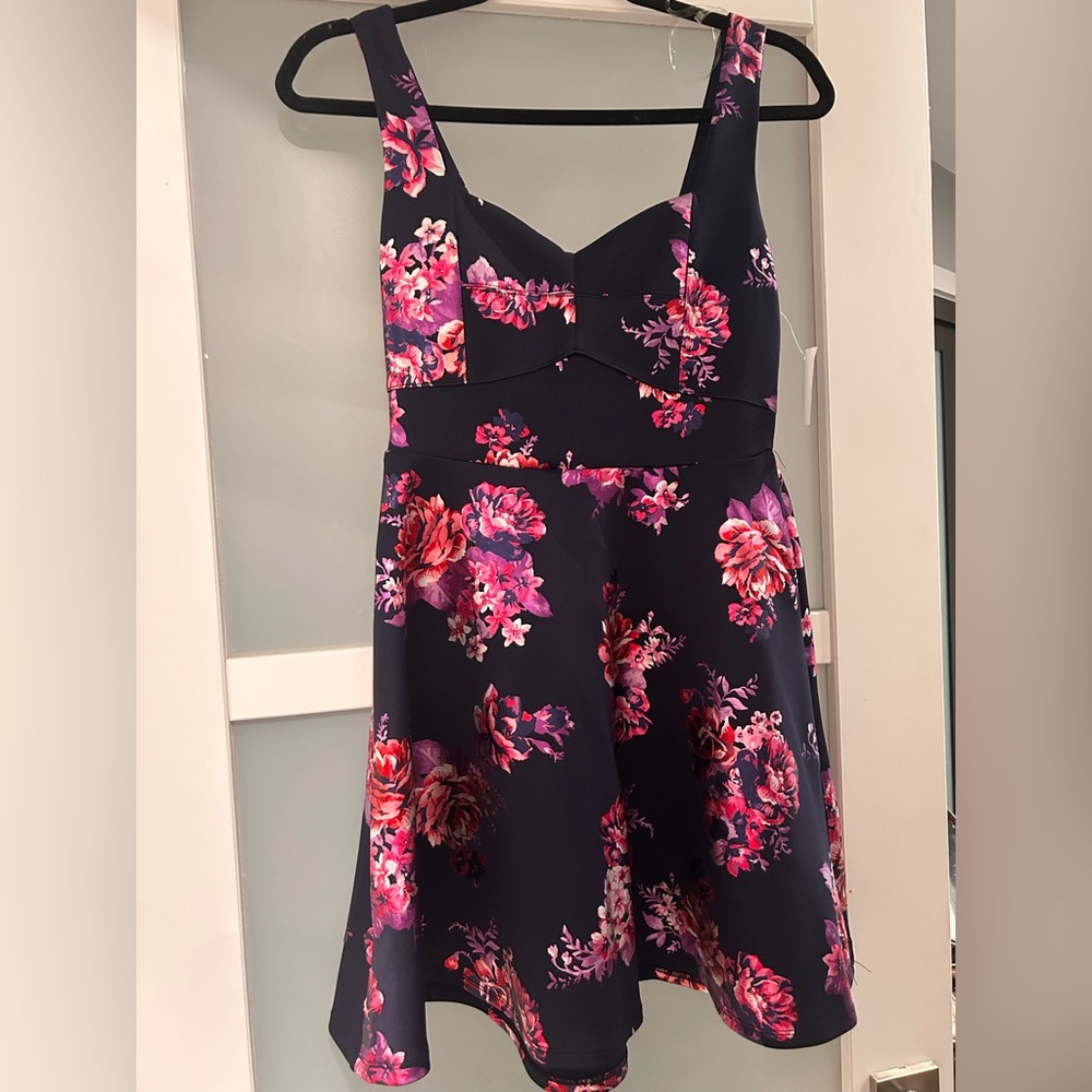 Navy Dress with Floral Design